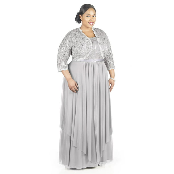 Women's Mother of the Bride Groom Metallic Lace Jacket Dress Formal Gown Plus